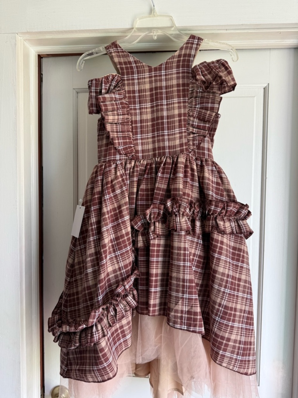 Joyfolie Reign Dress in Cinnamon Plaid Ruffle Layered Dress in size 10
